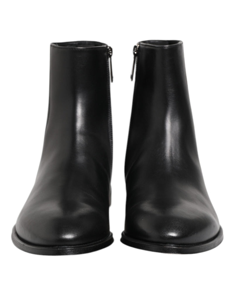 Dolce & Gabbana Black Leather Mid Calf Men Boots Shoes - Beyzy Store - Dolce & Gabbana