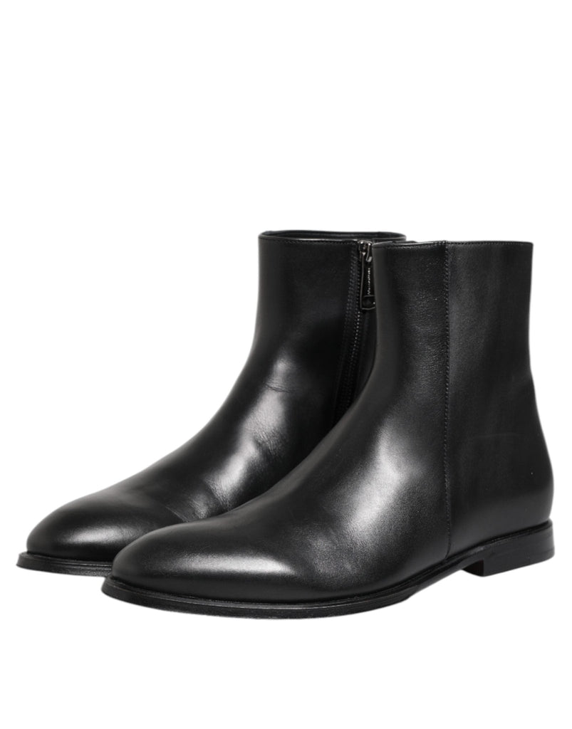 Dolce & Gabbana Black Leather Mid Calf Men Boots Shoes - Beyzy Store - Dolce & Gabbana