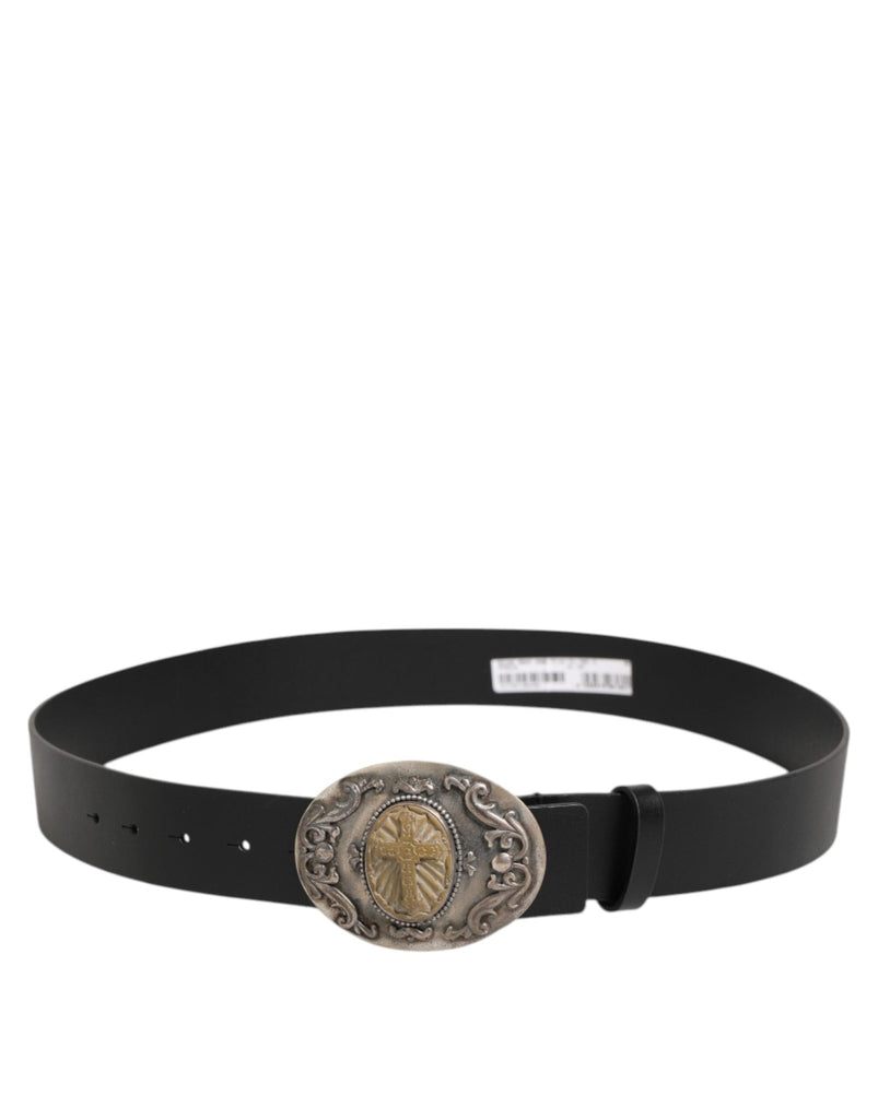 Dolce & Gabbana Black Leather Ornate Metal Buckle Men Belt - Beyzy Store - Dolce & Gabbana