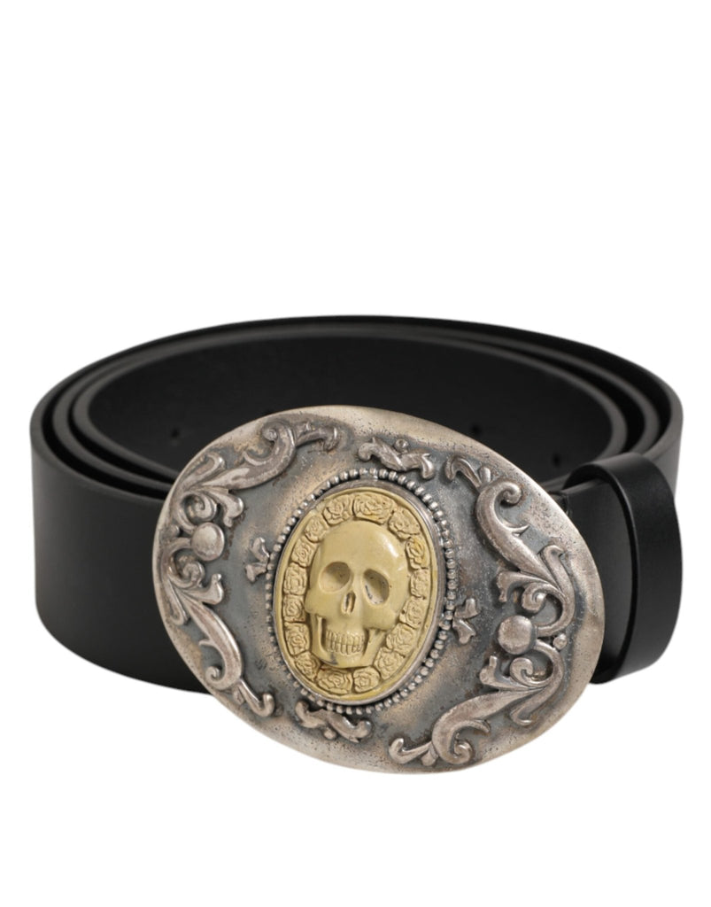 Dolce & Gabbana Black Leather Ornate Metal Buckle Men Belt - Beyzy Store - Dolce & Gabbana