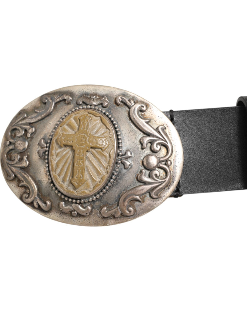 Dolce & Gabbana Black Leather Ornate Metal Buckle Men Belt - Beyzy Store - Dolce & Gabbana