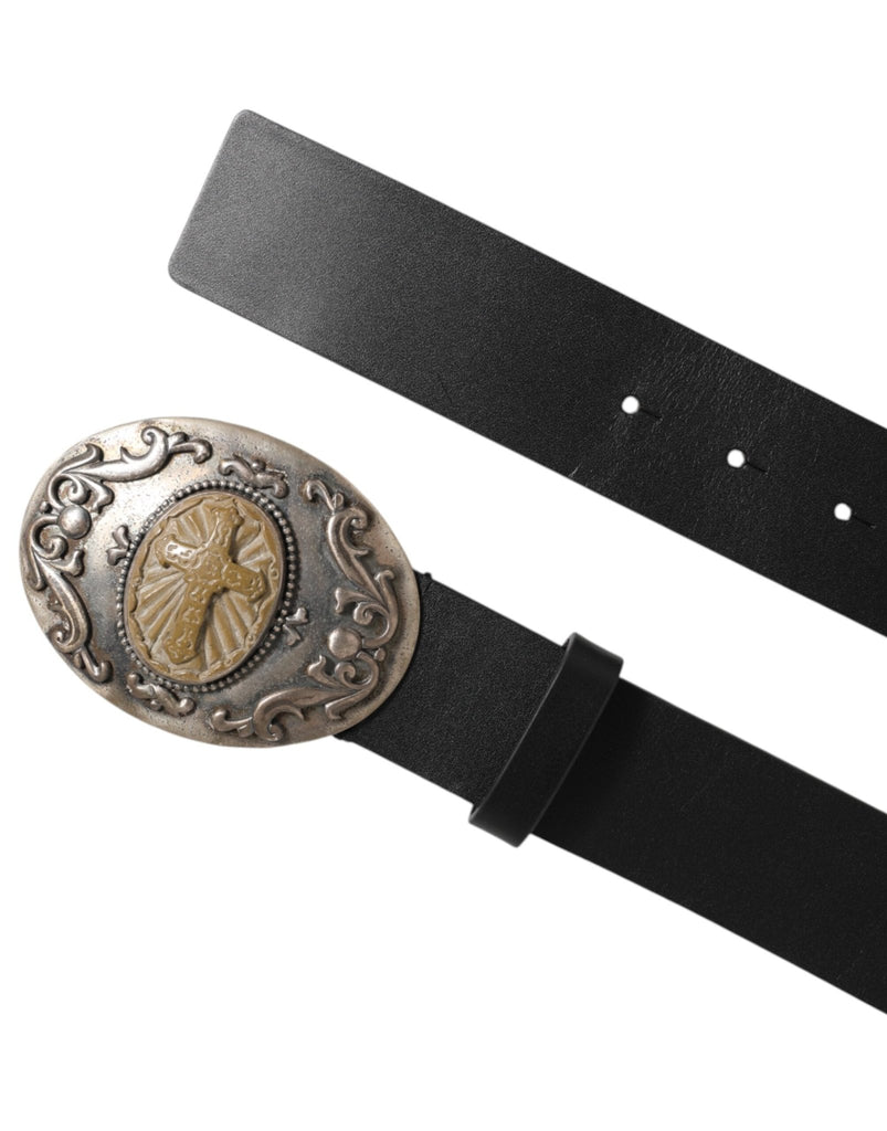 Dolce & Gabbana Black Leather Ornate Metal Buckle Men Belt - Beyzy Store - Dolce & Gabbana