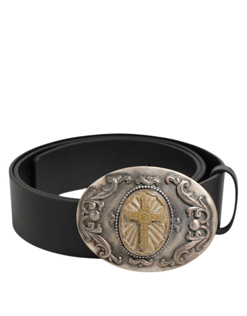 Dolce & Gabbana Black Leather Ornate Metal Buckle Men Belt - Beyzy Store - Dolce & Gabbana