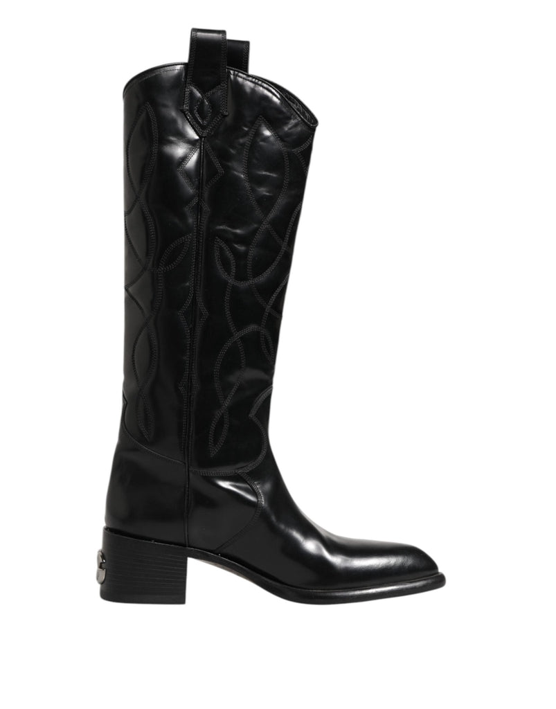 Dolce & Gabbana Black Leather Over The Calf Biker Boots Shoes - Beyzy Store - Dolce & Gabbana