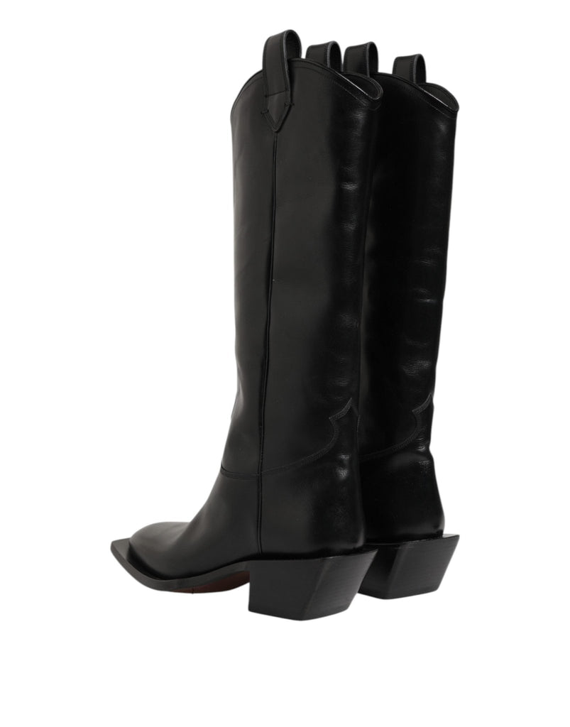 Dolce & Gabbana Black Leather Over The Calf Biker Boots Shoes - Beyzy Store - Dolce & Gabbana
