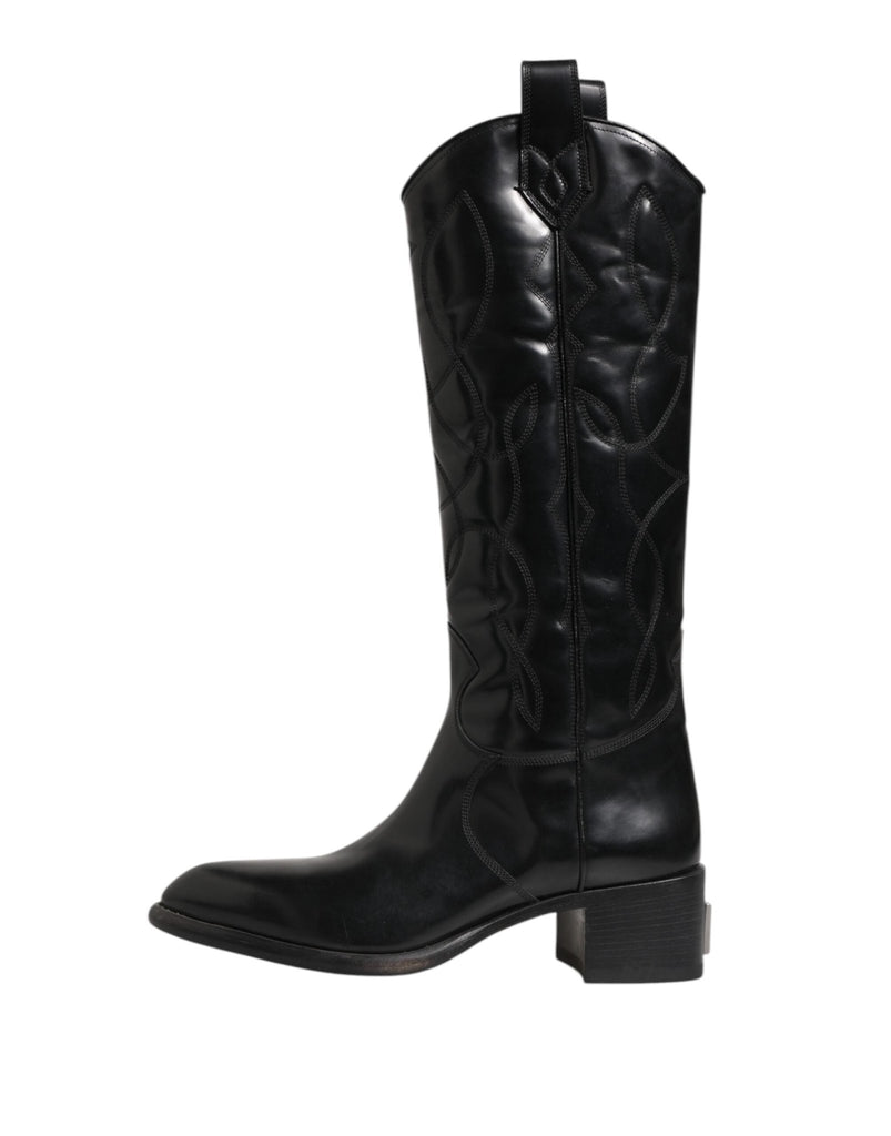 Dolce & Gabbana Black Leather Over The Calf Biker Boots Shoes - Beyzy Store - Dolce & Gabbana