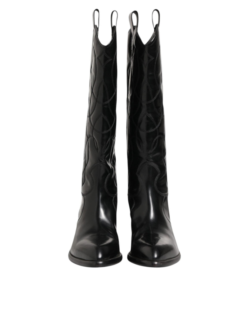 Dolce & Gabbana Black Leather Over The Calf Biker Boots Shoes - Beyzy Store - Dolce & Gabbana