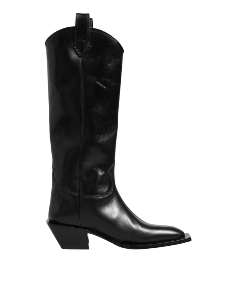 Dolce & Gabbana Black Leather Over The Calf Biker Boots Shoes - Beyzy Store - Dolce & Gabbana