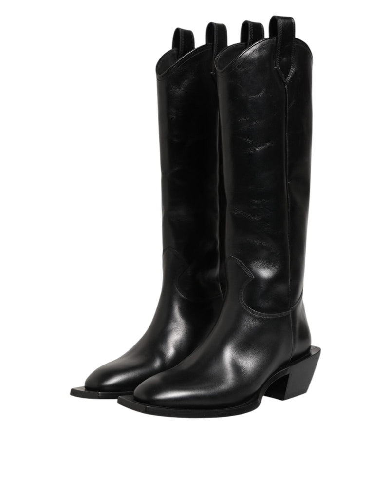 Dolce & Gabbana Black Leather Over The Calf Biker Boots Shoes - Beyzy Store - Dolce & Gabbana