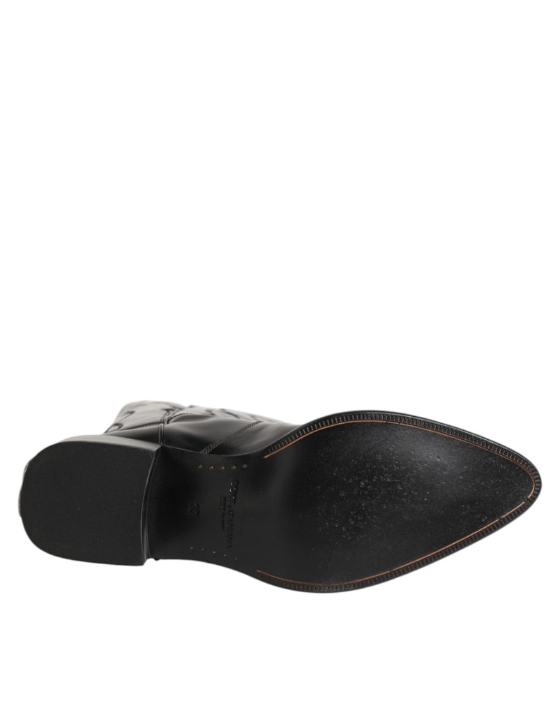 Dolce & Gabbana Black Leather Over The Calf Biker Boots Shoes - Beyzy Store - Dolce & Gabbana