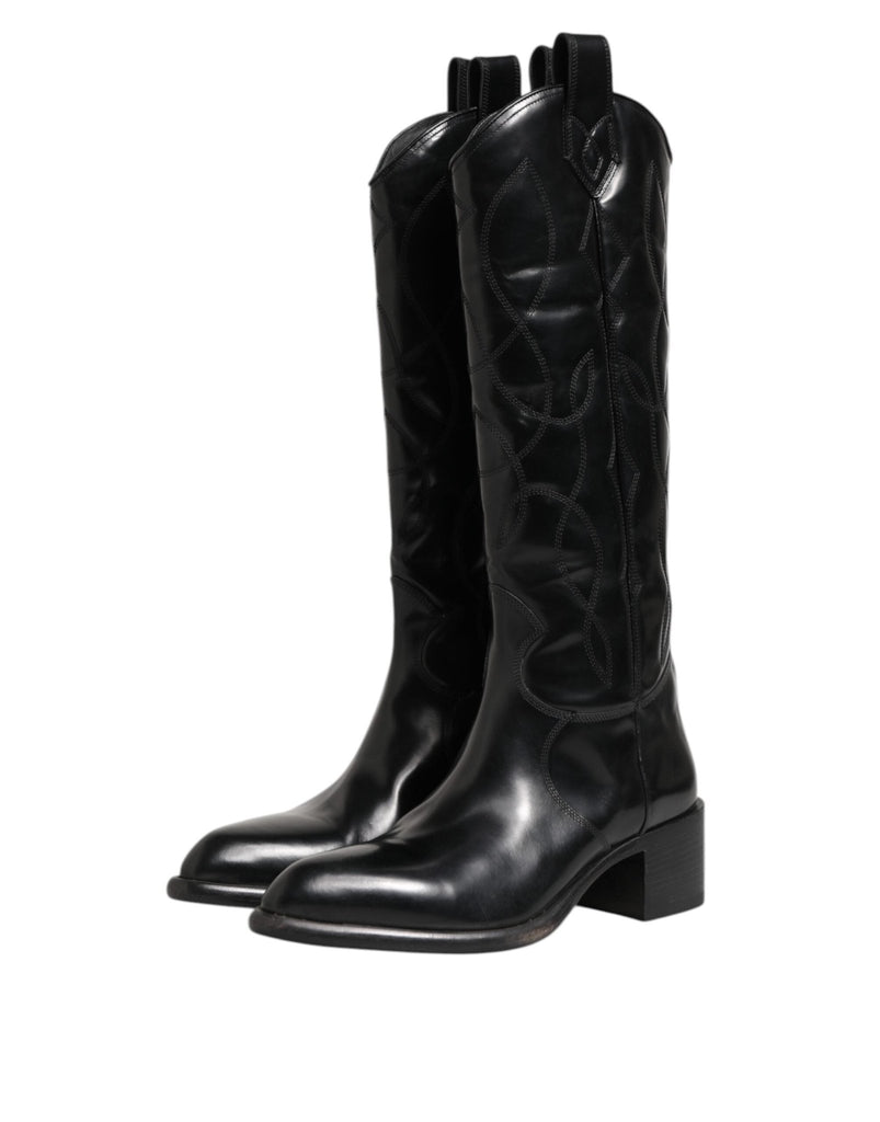 Dolce & Gabbana Black Leather Over The Calf Biker Boots Shoes - Beyzy Store - Dolce & Gabbana