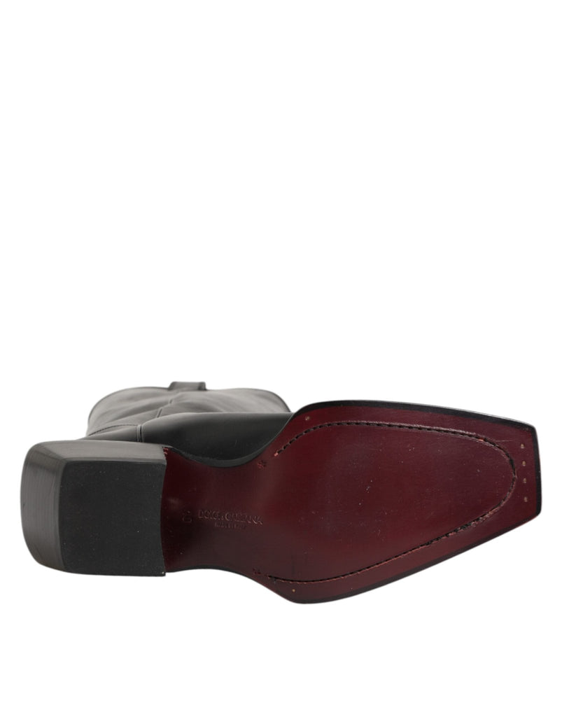 Dolce & Gabbana Black Leather Over The Calf Biker Boots Shoes - Beyzy Store - Dolce & Gabbana