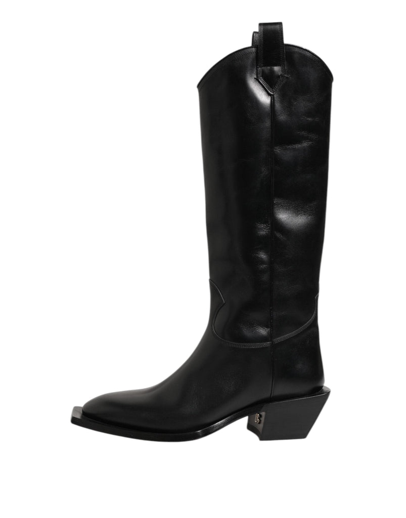 Dolce & Gabbana Black Leather Over The Calf Biker Boots Shoes - Beyzy Store - Dolce & Gabbana
