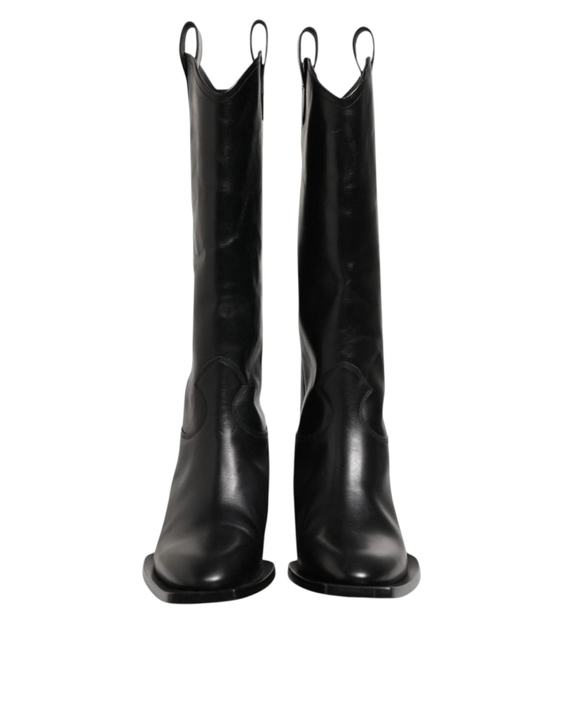 Dolce & Gabbana Black Leather Over The Calf Biker Boots Shoes - Beyzy Store - Dolce & Gabbana