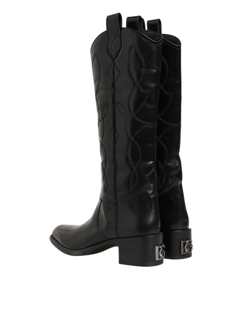 Dolce & Gabbana Black Leather Over The Calf Biker Boots Shoes - Beyzy Store - Dolce & Gabbana