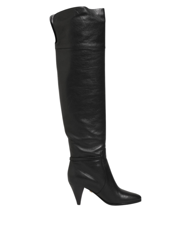 Dolce & Gabbana Black Leather Over - The - Knee DG Boots Shoes - Beyzy Store - Dolce & Gabbana