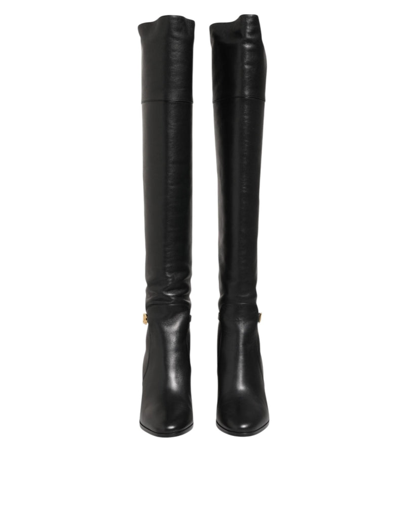 Dolce & Gabbana Black Leather Over - The - Knee DG Boots Shoes - Beyzy Store - Dolce & Gabbana