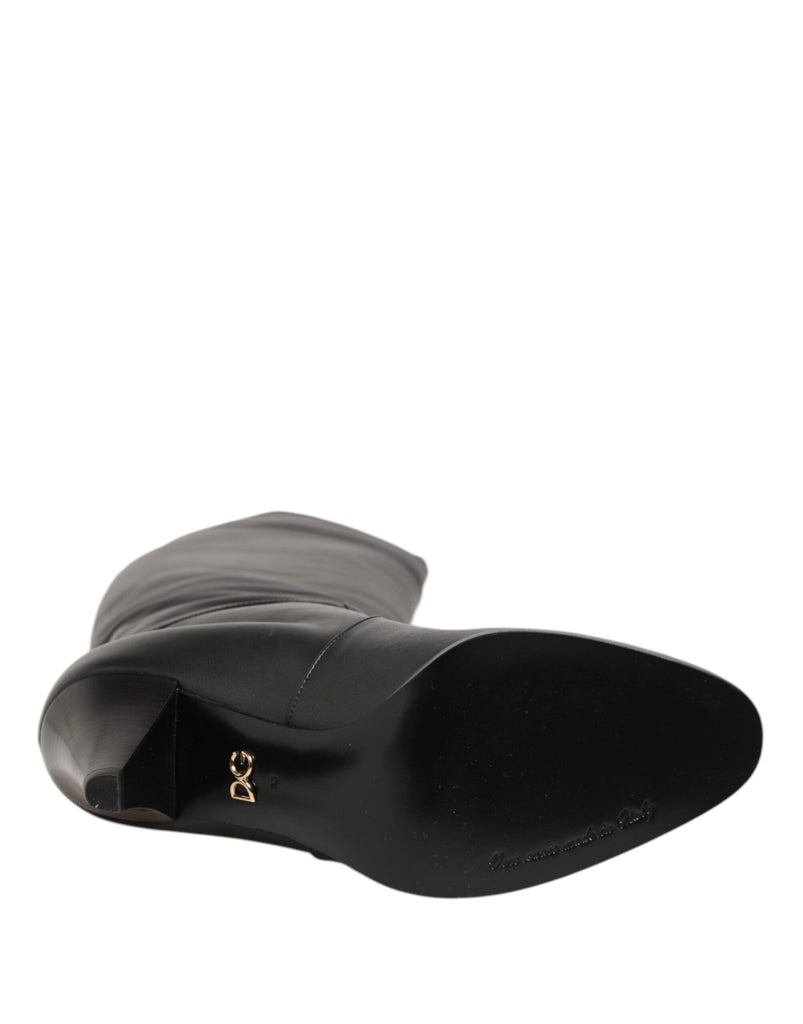 Dolce & Gabbana Black Leather Over - The - Knee DG Boots Shoes - Beyzy Store - Dolce & Gabbana