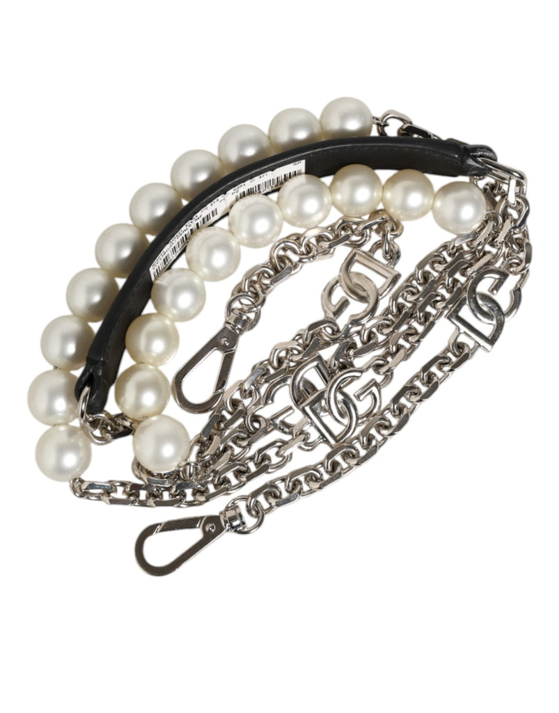 Dolce & Gabbana Black Leather Pearl Chain Bag Accessory Shoulder Strap - Beyzy Store - Dolce & Gabbana