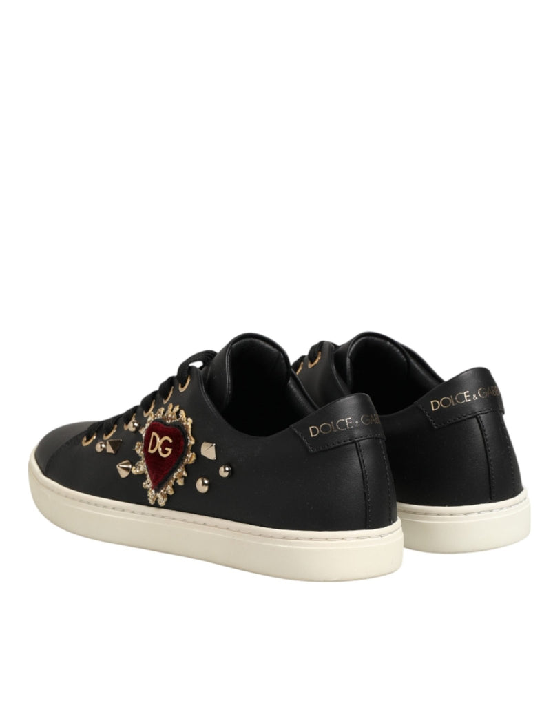 Dolce & Gabbana Black Leather Sacred Heart Sneakers Shoes - Beyzy Store - Dolce & Gabbana