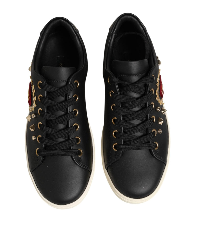 Dolce & Gabbana Black Leather Sacred Heart Sneakers Shoes - Beyzy Store - Dolce & Gabbana