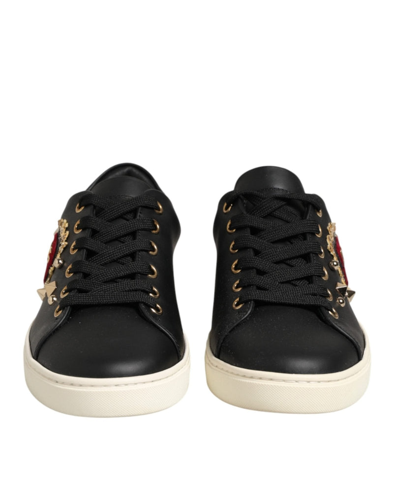 Dolce & Gabbana Black Leather Sacred Heart Sneakers Shoes - Beyzy Store - Dolce & Gabbana
