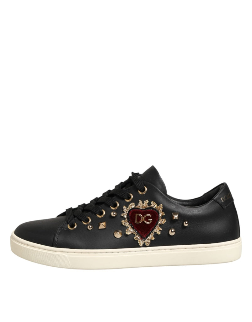Dolce & Gabbana Black Leather Sacred Heart Sneakers Shoes - Beyzy Store - Dolce & Gabbana