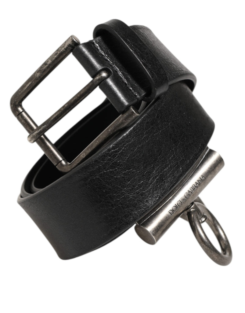 Dolce & Gabbana Black Leather Side Rings Brass Buckle Belt - Beyzy Store - Dolce & Gabbana