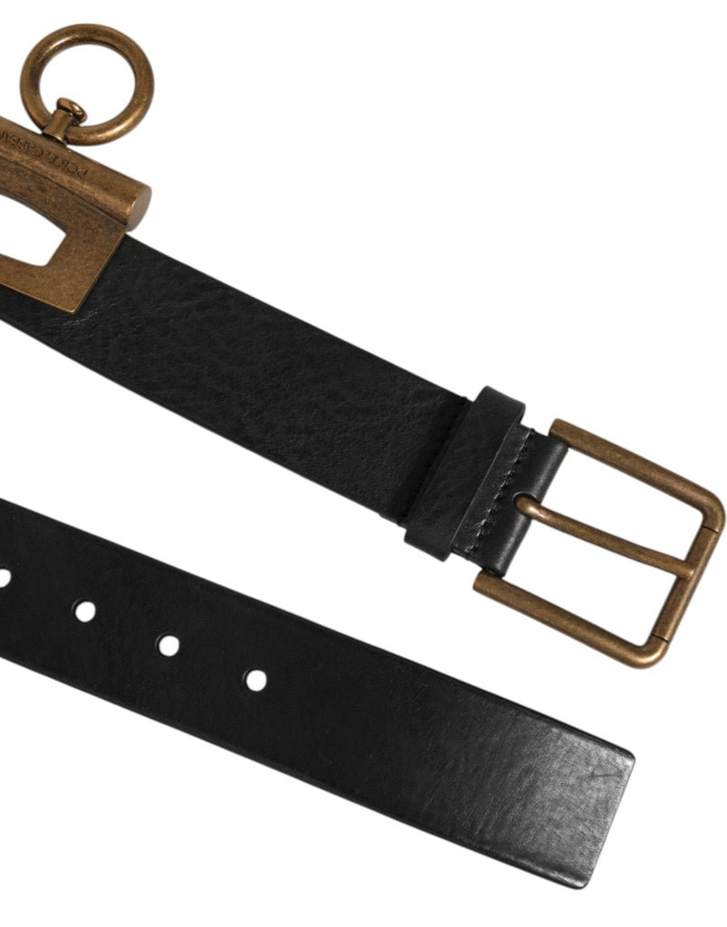 Dolce & Gabbana Black Leather Side Rings Brass Buckle Belt - Beyzy Store - Dolce & Gabbana