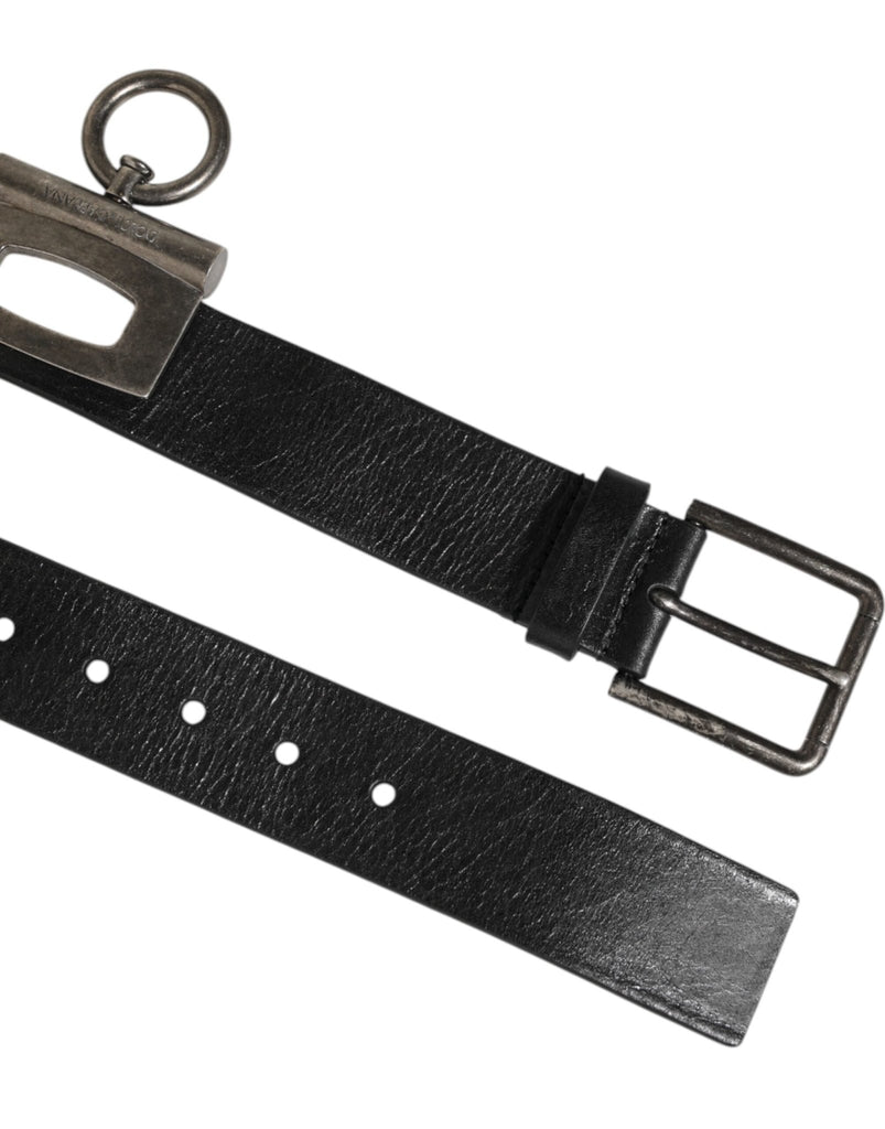 Dolce & Gabbana Black Leather Side Rings Brass Buckle Belt - Beyzy Store - Dolce & Gabbana