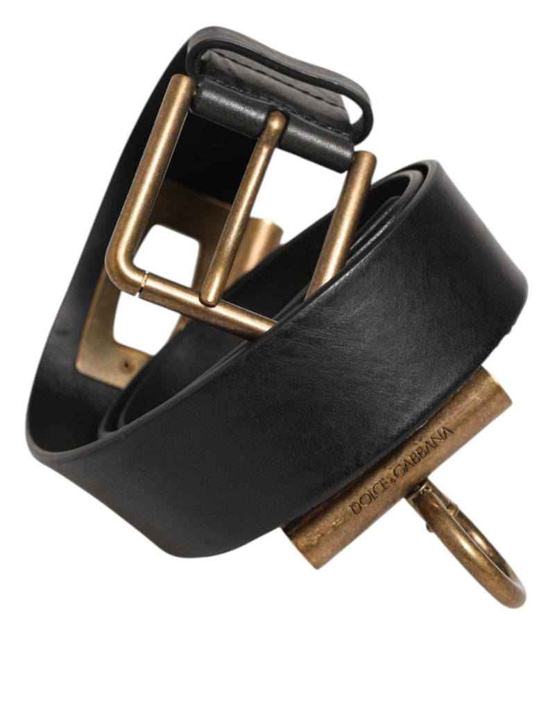 Dolce & Gabbana Black Leather Side Rings Brass Buckle Belt - Beyzy Store - Dolce & Gabbana