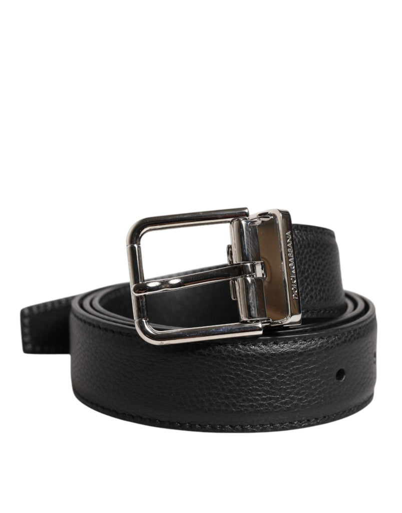 Dolce & Gabbana Black Leather Silver Metal Buckle Belt - Beyzy Store - Dolce & Gabbana