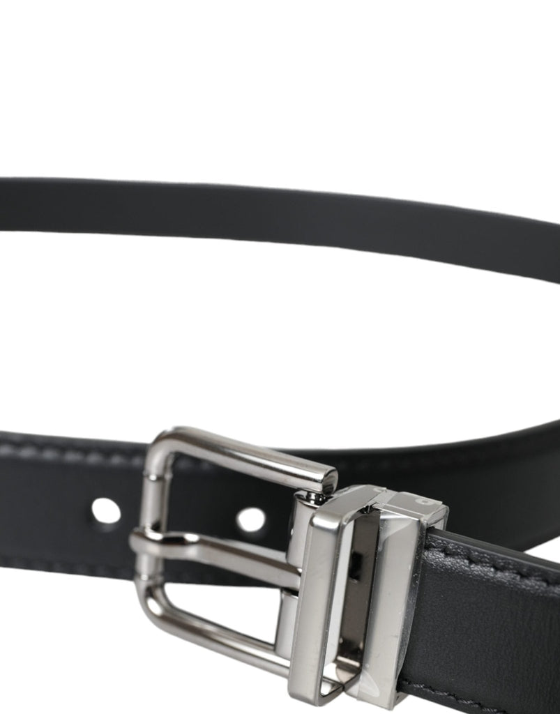 Dolce & Gabbana Black Leather Silver Metal Buckle Men Belt - Beyzy Store - Dolce & Gabbana
