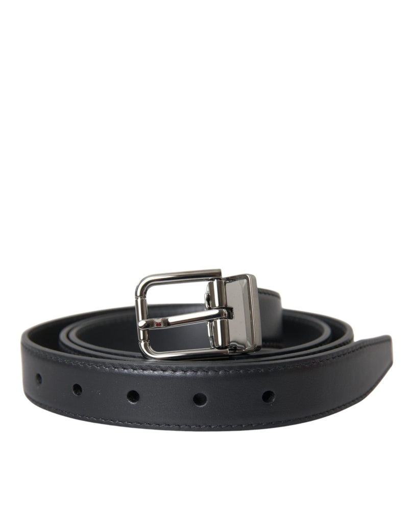 Dolce & Gabbana Black Leather Silver Metal Buckle Men Belt - Beyzy Store - Dolce & Gabbana