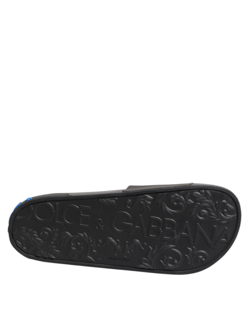 Dolce & Gabbana Black Leather Slides Flats Beachwear Shoes - Beyzy Store - Dolce & Gabbana