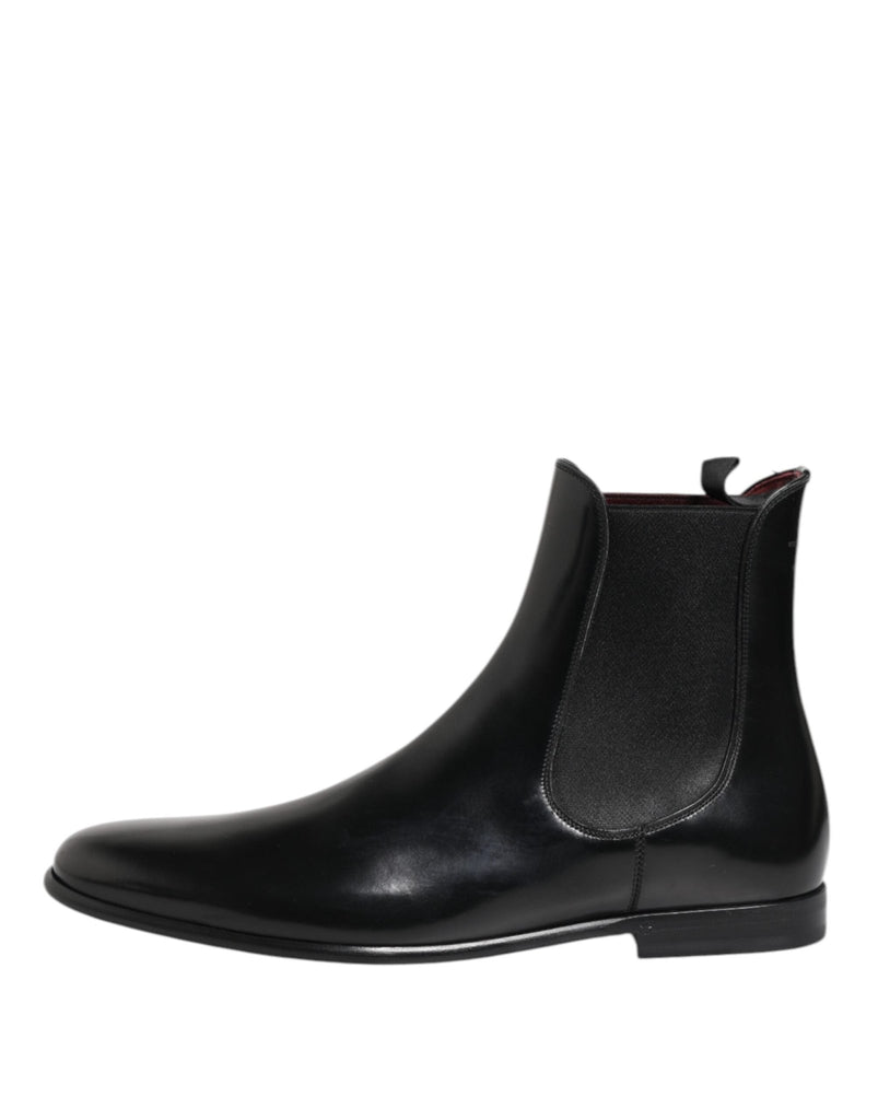 Dolce & Gabbana Black Leather Slip On Mid Calf Boots Shoes - Beyzy Store - Dolce & Gabbana