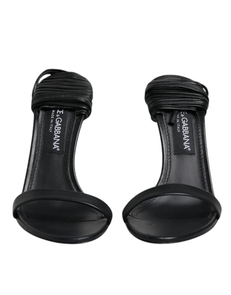 Dolce & Gabbana Black Leather Stiletto Heels Sandals Shoes - Beyzy Store - Dolce & Gabbana
