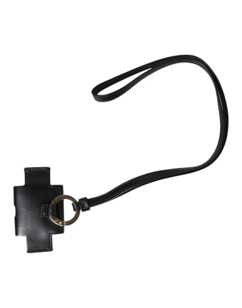 Dolce & Gabbana Black Leather Strap Gold Metal Logo Plaque Airpods Case - Beyzy Store - Dolce & Gabbana