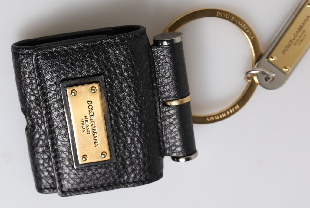 Dolce & Gabbana Black Leather Strap Gold Metal Logo Plaque Airpods Case - Beyzy Store - Dolce & Gabbana