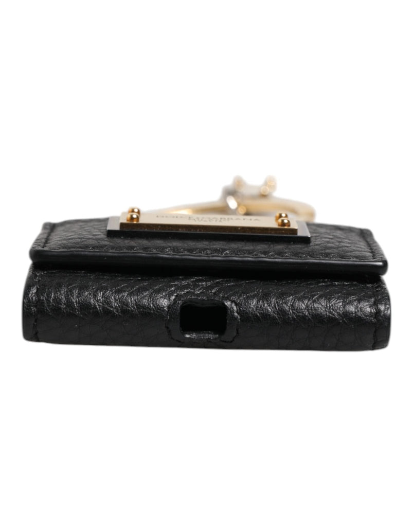 Dolce & Gabbana Black Leather Strap Gold Metal Logo Plaque Airpods Case - Beyzy Store - Dolce & Gabbana