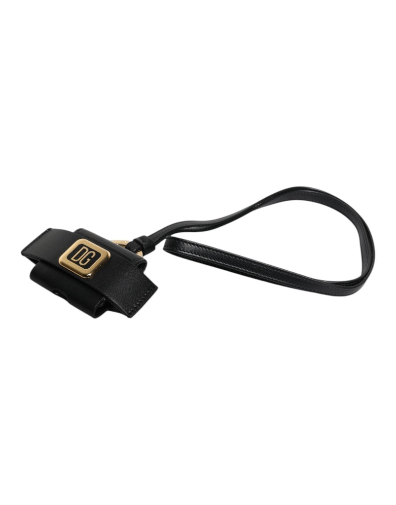 Dolce & Gabbana Black Leather Strap Gold Metal Logo Plaque Airpods Case - Beyzy Store - Dolce & Gabbana