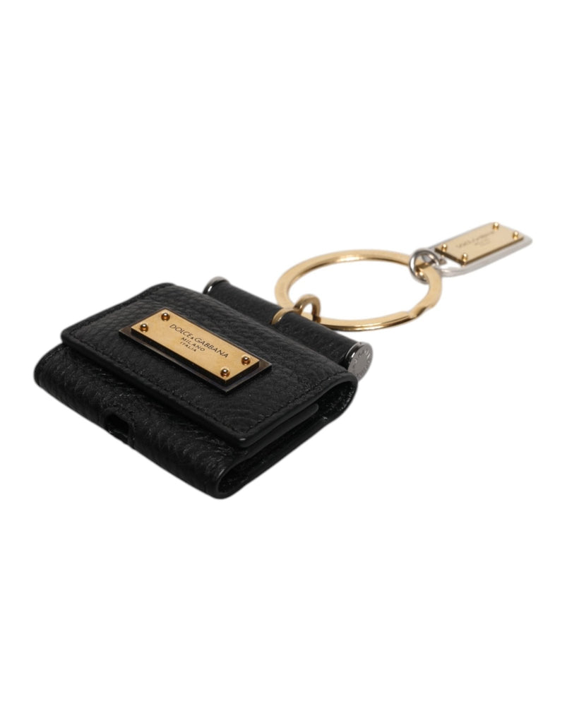 Dolce & Gabbana Black Leather Strap Gold Metal Logo Plaque Airpods Case - Beyzy Store - Dolce & Gabbana