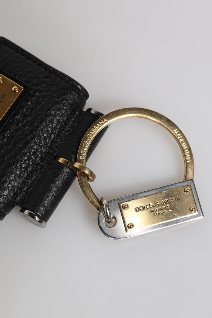 Dolce & Gabbana Black Leather Strap Gold Metal Logo Plaque Airpods Case - Beyzy Store - Dolce & Gabbana