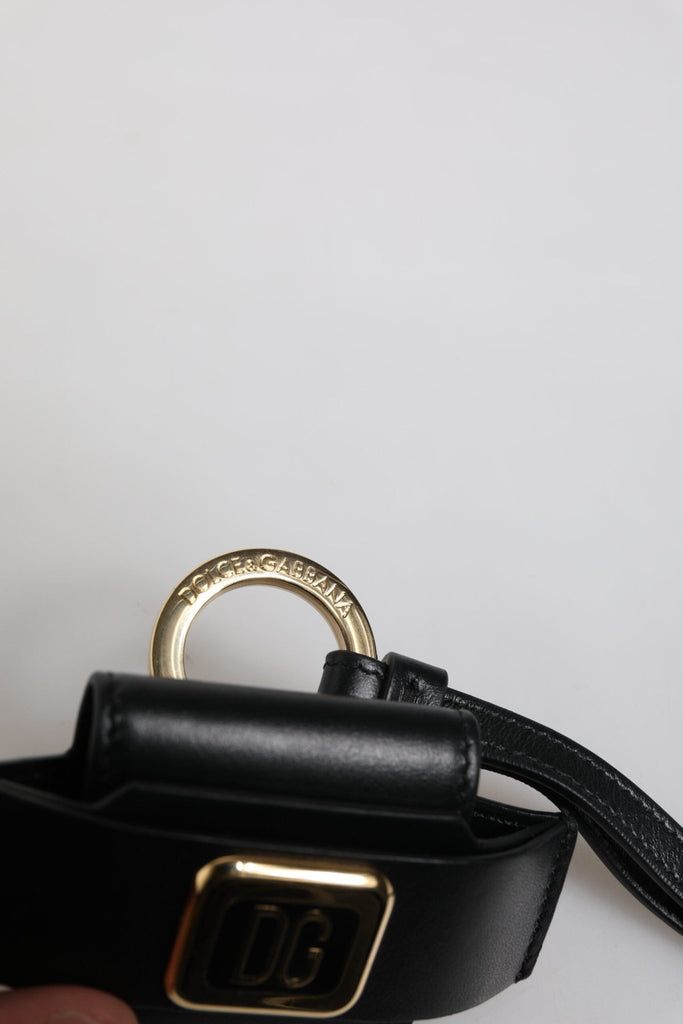 Dolce & Gabbana Black Leather Strap Gold Metal Logo Plaque Airpods Case - Beyzy Store - Dolce & Gabbana