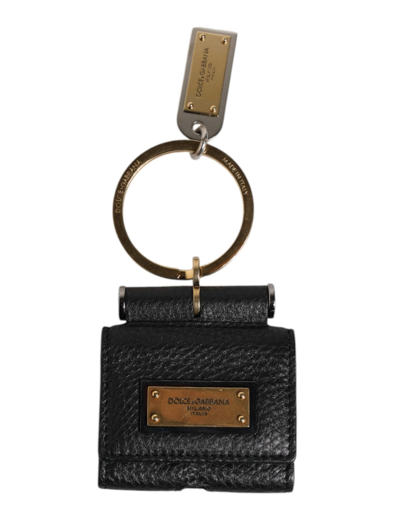 Dolce & Gabbana Black Leather Strap Gold Metal Logo Plaque Airpods Case - Beyzy Store - Dolce & Gabbana