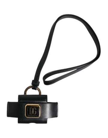 Dolce & Gabbana Black Leather Strap Gold Metal Logo Plaque Airpods Case - Beyzy Store - Dolce & Gabbana