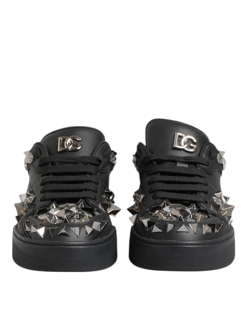 Dolce & Gabbana Black Leather Studded Low Top Sneakers Shoes - Beyzy Store - Dolce & Gabbana