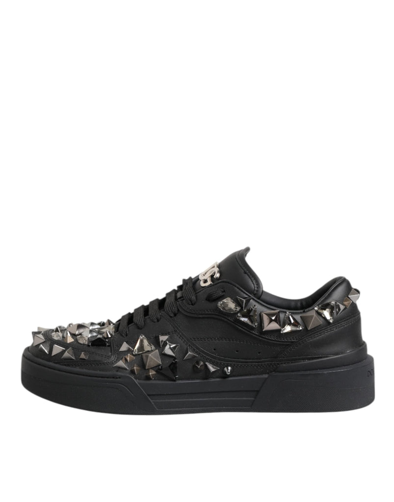 Dolce & Gabbana Black Leather Studded Low Top Sneakers Shoes - Beyzy Store - Dolce & Gabbana