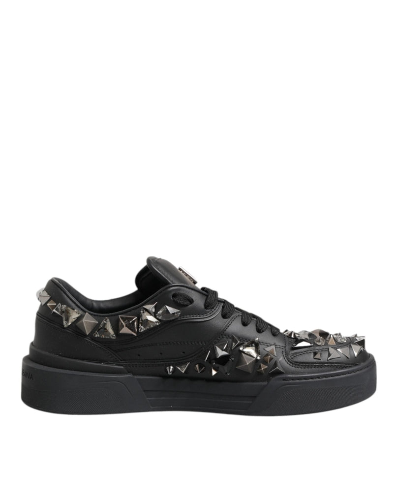 Dolce & Gabbana Black Leather Studded Low Top Sneakers Shoes - Beyzy Store - Dolce & Gabbana