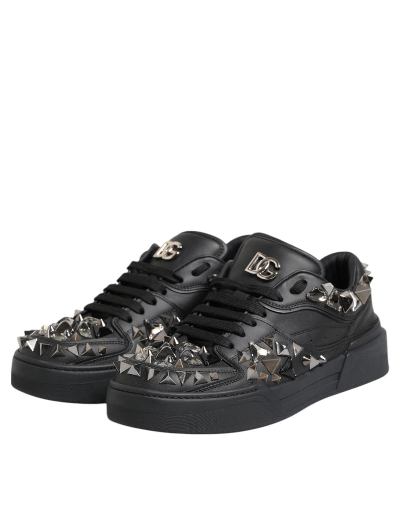 Dolce & Gabbana Black Leather Studded Low Top Sneakers Shoes - Beyzy Store - Dolce & Gabbana
